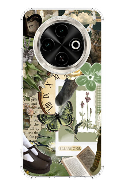 TechTree حافظة سيليكون متوافقة مع Tecno Spark 30C باللون الأخضر الجمالي مطبوع