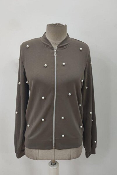 Mossta Pearl Detailed Zippered Modal Jacket - Mink