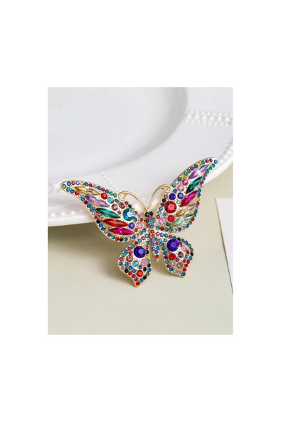 justchique butterfly brooch with colored stones