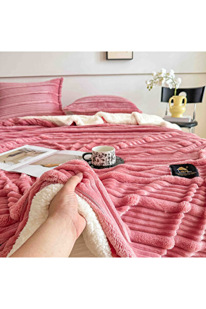 OEM Anthracite 3D Faux Rabbit Fur Blanket & 2 Pillowcases Set