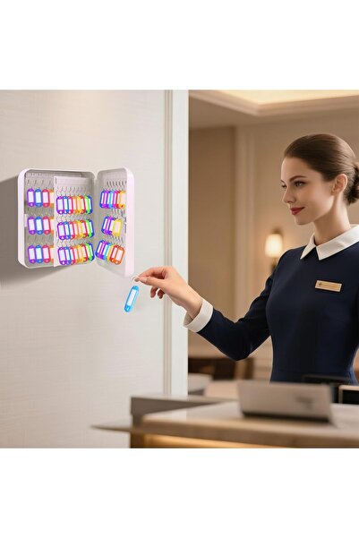 RUBIK 93-Keys Cabinet Metal Key Storage Safe Lock Box (White)