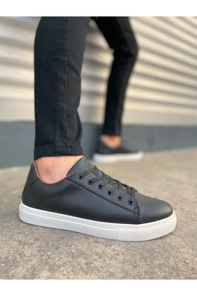 Lucy Shoes حذاء رياضي كاجوال للرجال من الجلد برباط طراز JY122 CBT - أسود