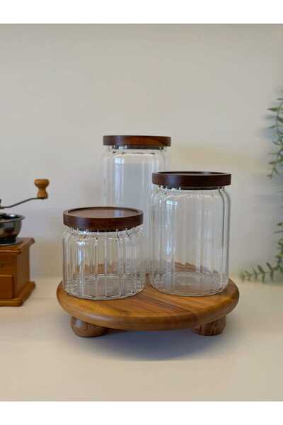 BUCOLIC Mega Lily Glass Kitchen Jar Set with Acacia Stand