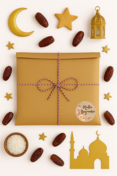 Dekals SET Orta Boy Bayrama Özel Hediye Paketi Seti (22x35 Paket+ip+ ETİKET-6CM)