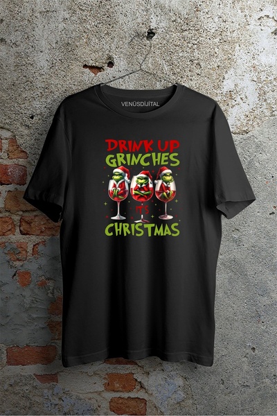 venüsdijital Christmas Wine Christmas Grinch Design Tshirt