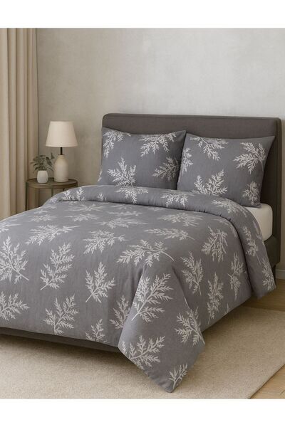 oabhome Çift Kişilik Çarşaflı Nevresim Takımı Ranforce 4 Parça Desenli Gri Ya...