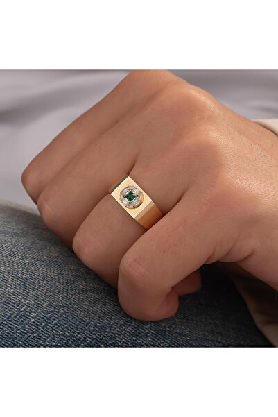 H.M Hakan Mücevherat Yeşil Taşlı 14 Ayar Altın Yüzük