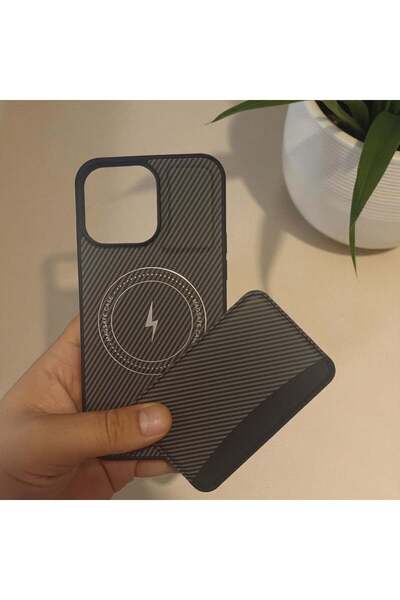 RONA STORE iPhone 14 Pro Max Compatible Rona Magcarbon Fiber Texture Magnetic Case + Card Holder Wallet
