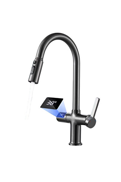 No branded Baterie de bucătărie cu pulverizator extractibil, afișaj LCD digit...