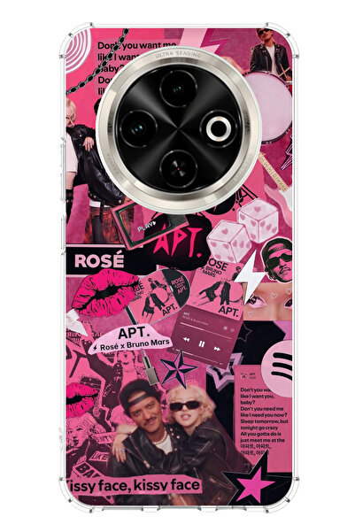 TechTree حافظة سيليكون متوافقة مع تكنو سبارك 30C من بلاك بينك كولاج مطبوع