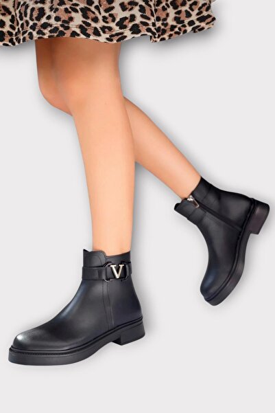 Liger Short Heeled Zippered Women's Boots Black - Gold