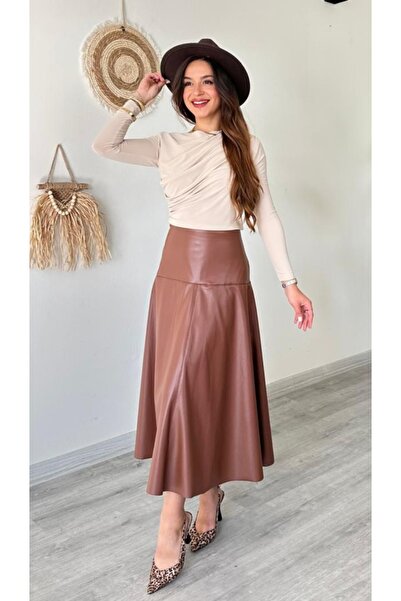 Şamdan Long Faux Leather Skirt with Cotton Inside