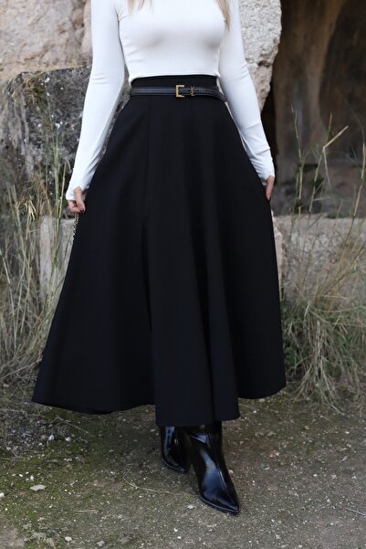 bytugcekaya تنورة سوداء واسعة شق