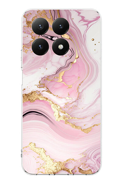 TechTree حافظة سيليكون متوافقة مع هاتف Xiaomi 15T باللون الوردي الرخامي مطبوع