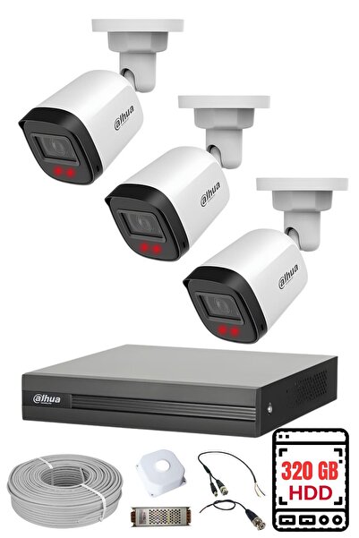 DAHUA 3 Kameralı Gece Görüşlü Su Geçirmez FULL HD Güvenlik Kamerası Seti 320GB