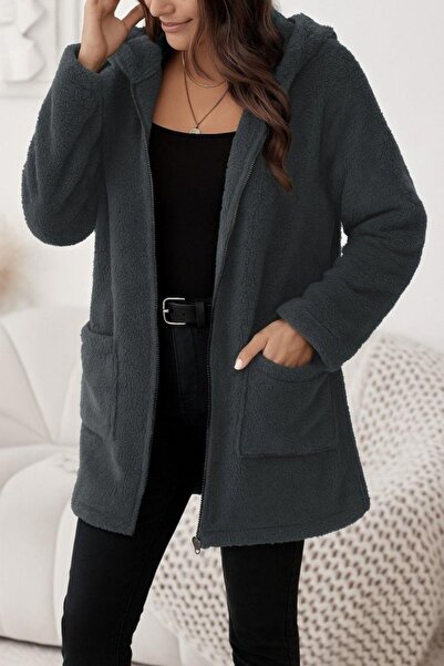 Mossta Μπουφάν Welsoft με με κουκούλα φερμουάρ και τσέπες - Καπνιστό