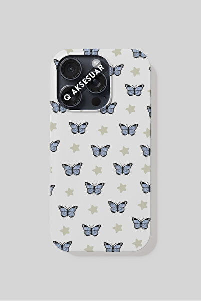 Q Aksesuar iPhone 7 Plus Compatible Blue Butterfly Design Phone Case - White