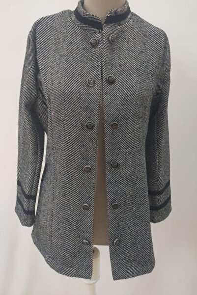 Mossta Κοντό υφαντό μπουφάν με κουμπιά Hakim - Γκρι