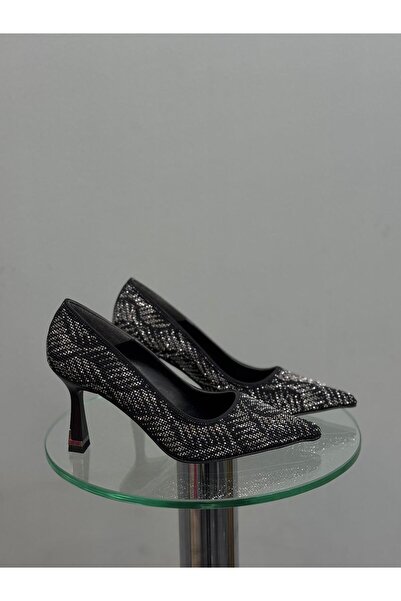DİVA Γυναικεία παπούτσια με τακούνι από μαύρη πέτρα