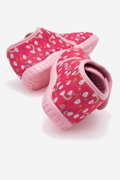 CCWAY AYAKKABI Children's Velcro Home Slippers Pink Rainbow