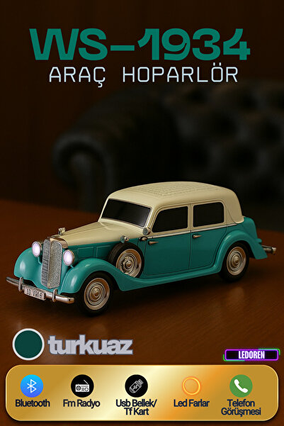 L'eDoren WS-1934 Pontiac Sedan Diecast Araba Bluetooth Hoparlör Işıklı, FM Ra...