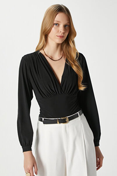 Ritnice Women's Sante V-Neck Black Soft Sandy Blouse