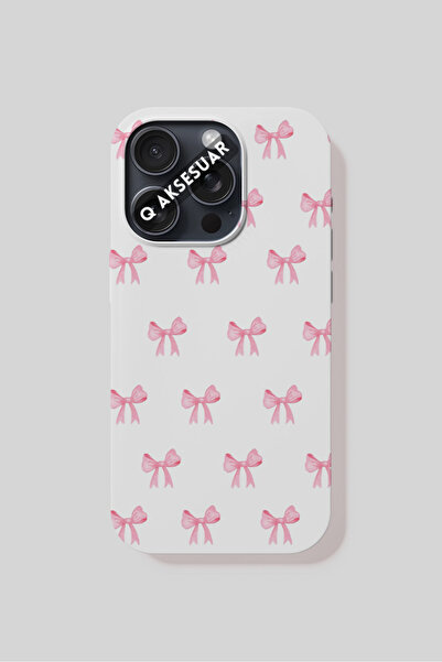 Q Aksesuar iPhone 7 Plus Compatible Pink Ribbon Design Phone Case - White