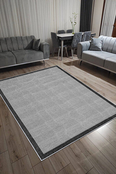 VOPTEKS Gri Siyah Halı Salon Halısı Makinede Yıkanabilir Halı Kaymaz Taban Halı