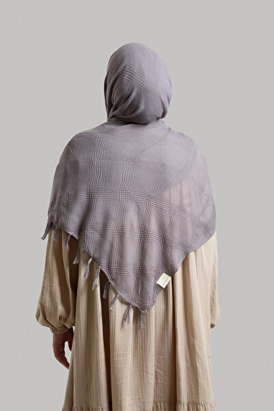 Lemaye Σάλι μουσελίνας με μποέμικο σχέδιο - ανοιχτό γκρι