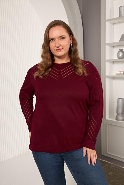 dml giyim Collar Openwork Patterned Plus Size Knitwear