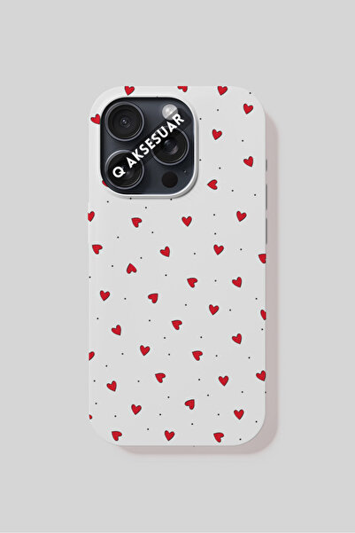 Q Aksesuar iPhone 7 Plus Compatible Mini Hearts Design Phone Case - White
