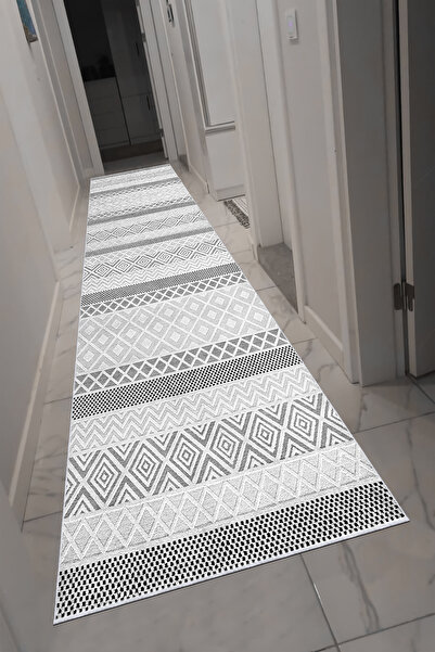 VOPTEKS Gri Halı Yolluk Makinede Yıkanabilir Halı Kaymaz Taban Halı