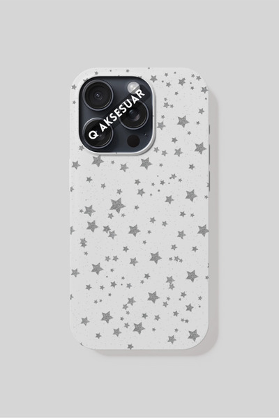 Q Aksesuar حافظة هاتف متوافقة مع آيفون 16 بلس بتصميم نجوم - أبيض