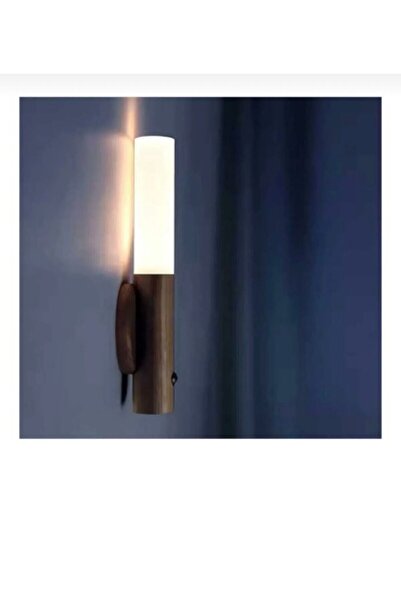 Amentes Kumru Ahşap Renk Kablosuz Sensörlü Led Aplik Şarjlı Harekete Duyarlı Dokoratif Duvar Aplik