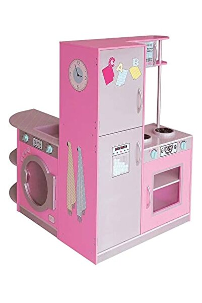 ALBADER لعبة مطبخ خشبية كبيرة قابلة للتعديل للأطفال، مجموعة لعب مطبخ وردية فاخرة، مجموعة لعب مطبخ للأطفال