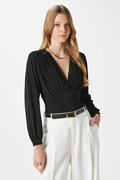 Ritnice Women's Sante V-Neck Black Soft Sandy Blouse