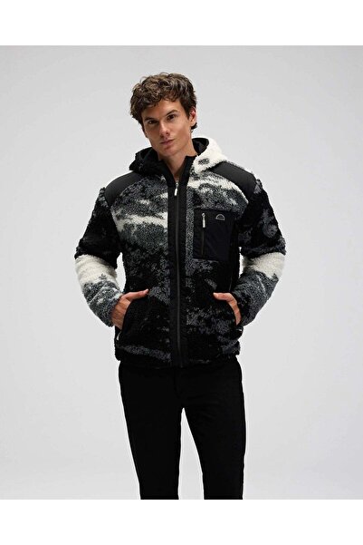 Ellesse Patterned Regular Fit Hooded Zippered Fleece Sweat Men's Sweat Em516