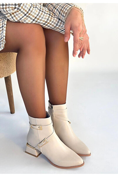 KAZAX Inay Beige Leather Heeled Boots