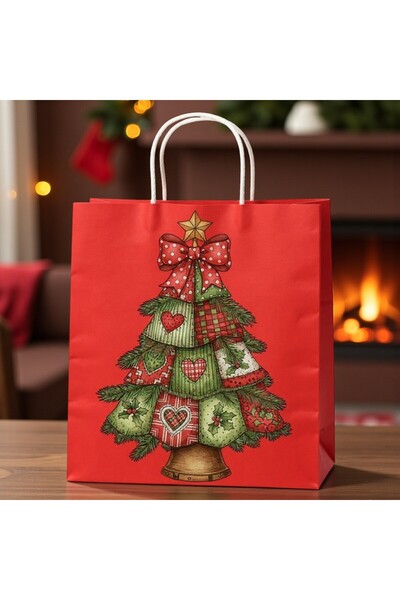 Armada حقيبة هدايا ورقية بمقابض حمراء ملتوية مكونة من 3 قطع - مع ملصق قماشي ب...