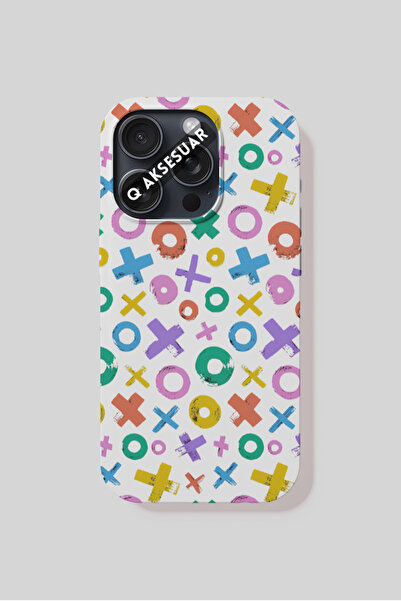 Q Aksesuar حافظة هاتف بتصميم أشكال ملونة متوافقة مع آيفون 16 بلس - أبيض