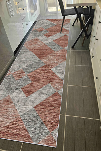 VOPTEKS Kiremit Renkli Gri Halı Mutfak Halısı Makinede Yıkanabilir Halı Kayma...