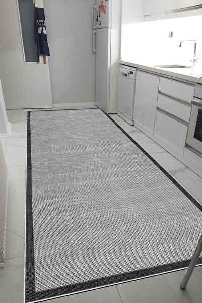 VOPTEKS Gri Siyah Halı Mutfak Halısı Makinede Yıkanabilir Halı Kaymaz Taban Halı