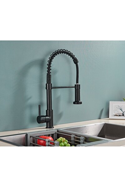 NO BRAND Kitchen faucet with flexible spray, matte black