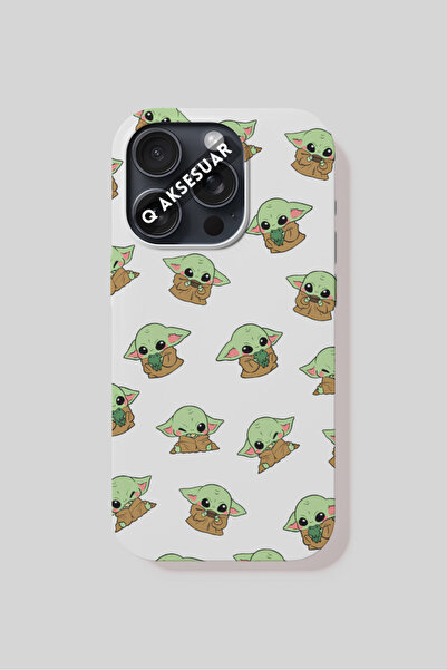 Q Aksesuar iPhone 7 Plus Compatible Baby Yoda Pattern Design Phone Case - White