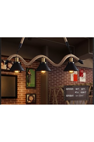 ETRONIK 3 Light Rope Pendant Light Industrial Ceiling with Vintage Chandelier Kitchen Dining Room Bar