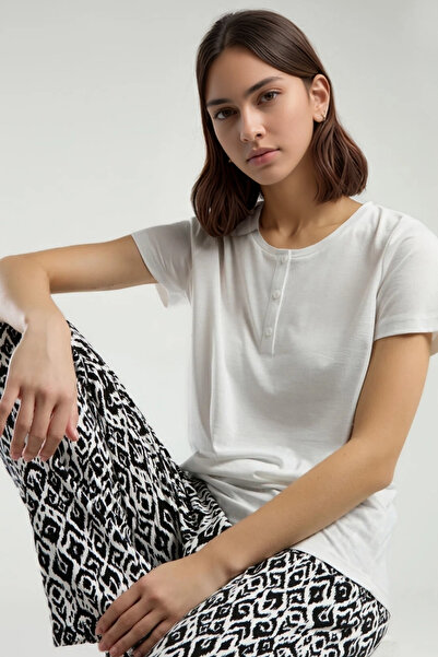 Soweto Home Wear Set – Button-Down Collar Short Sleeve Top, Patterned Pants