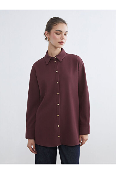 LC Waikiki Burgundy Corded Fabric Women's Shirt Tunic