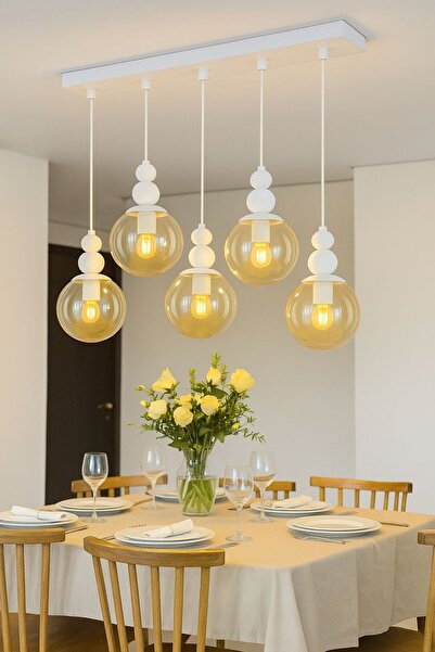 VENON Kardan Adam 5li SIRALI BEYAZ-BAL GLOP TAVAN MONTAJLI Sarkıt Yemek Masas...