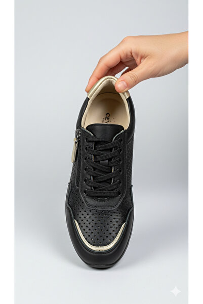 Ceyo 6601-1 Genuine Leather Orthopedic Summer Lace-Up and Zippered Soft Flexible Women's Casual Daily Sneaker