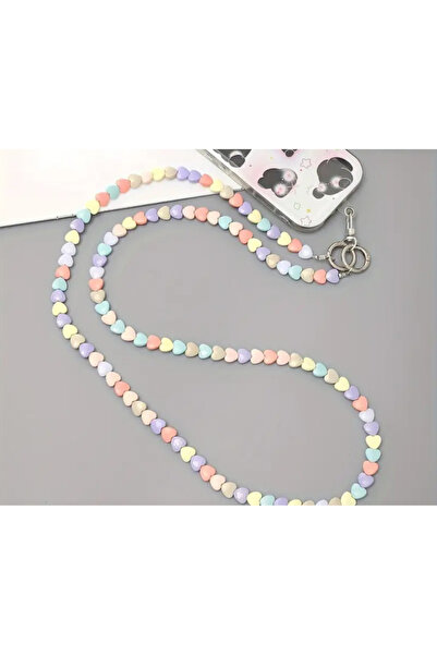 MAURA LIYUZA Renkli Kalp Boncuklu Uzun Telefon Askısı